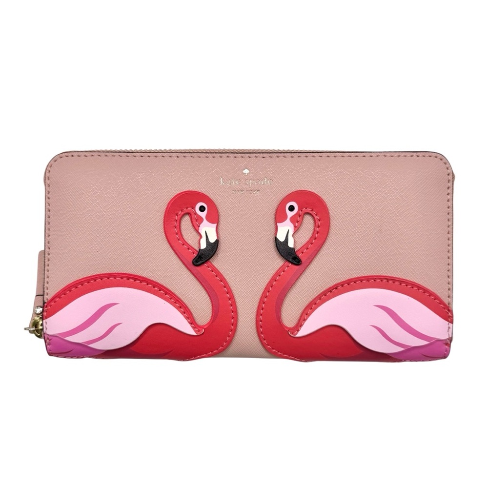 Kate Spade Flamingo Large Continental Wallet “By The Pool” Pebbled Leather - Picture 4 of 10